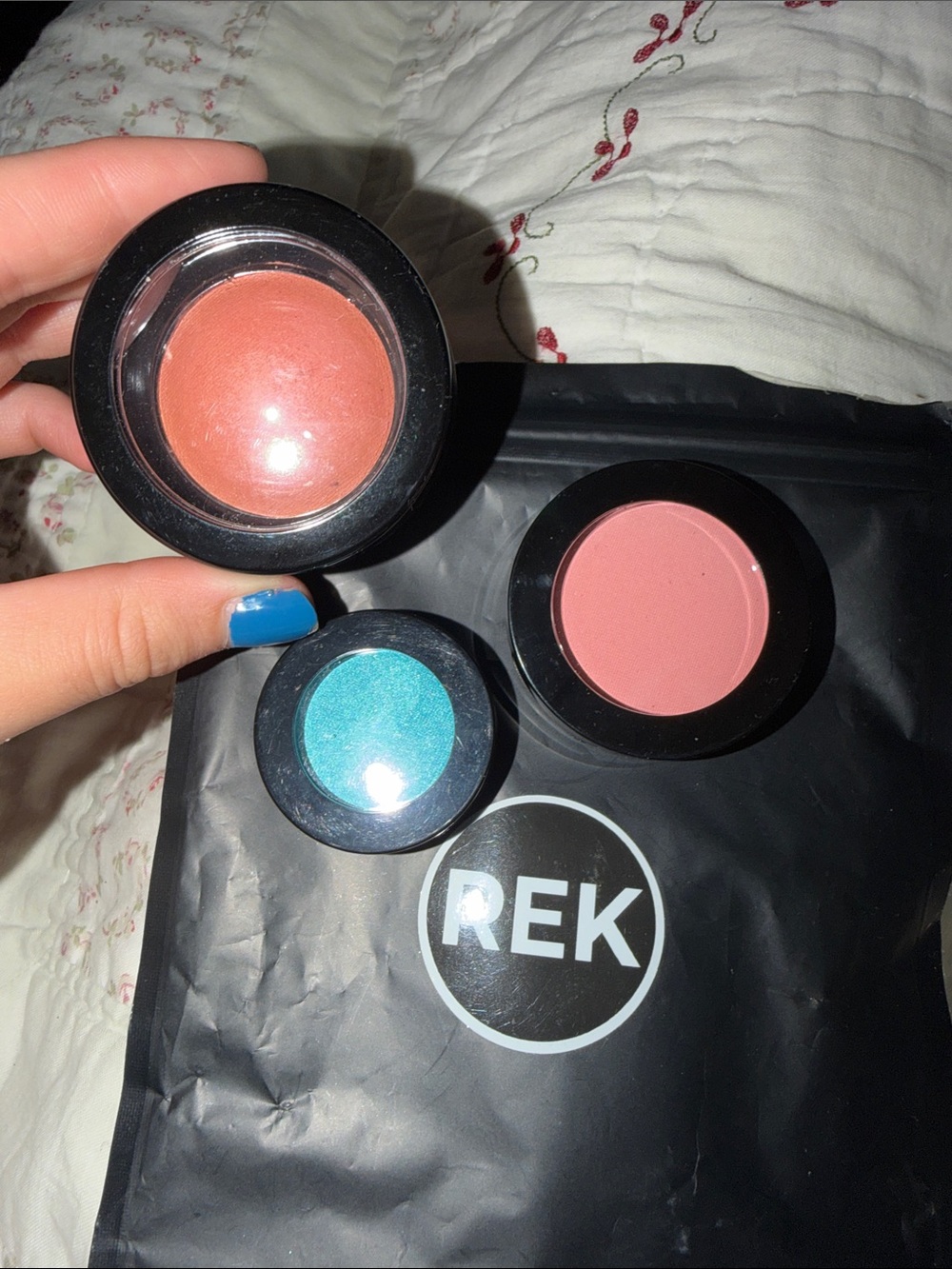 Peach Blush & Turquoise Eyeshadow Trio — Cream Blush and Shimmer Eye Pigment